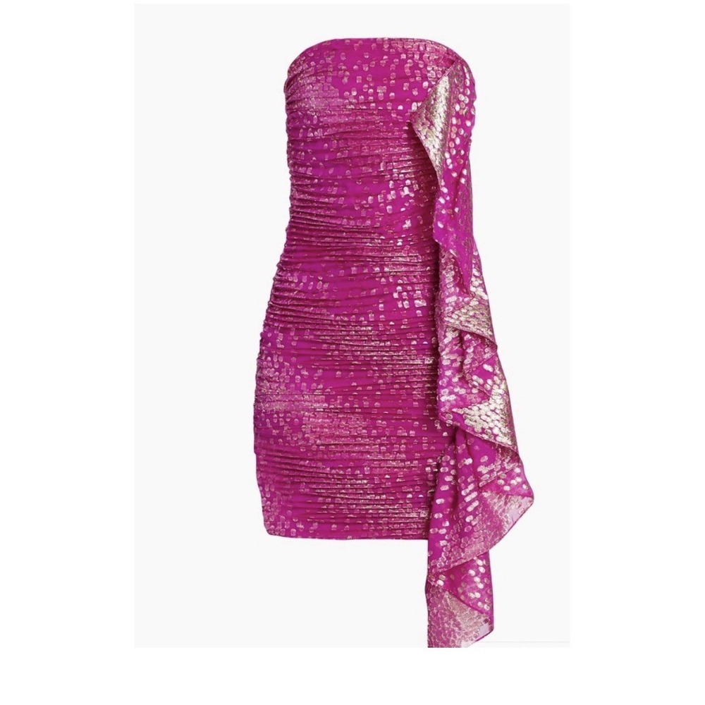 Ramy Brook Talia Silk Blend Mini Dress Electric Pink Metallic Size 8 NWT